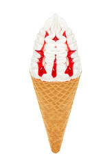 Strawberry ice cream with cone isolated