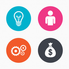 Business signs. Human and lamp bulb idea icons.