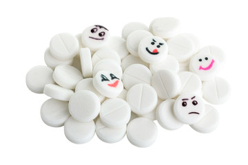 Smileys pills isolated on white background