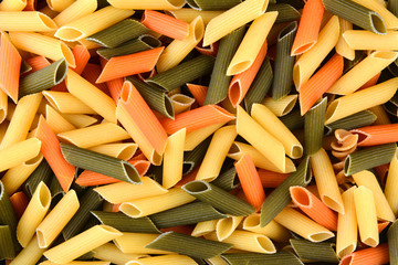 Tri-Color Penne Pasta Closeup