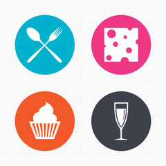 Food icons. Muffin cupcake symbol. Fork, spoon.