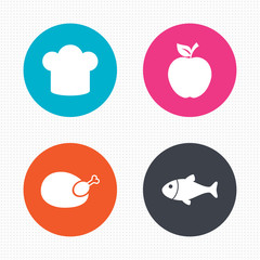 Food icons. Apple fruit with leaf symbol.