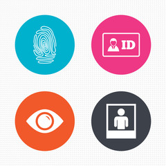 Identity ID card badge icons. Eye symbol.
