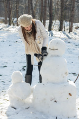 Winter Happy Woman And Snowman