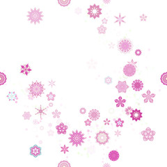 Cotton fabric flying, detailed mandala flower buds, seamless with bokeh particles isolated on white