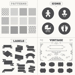 Baby infants icons. Buggy and dummy symbols.