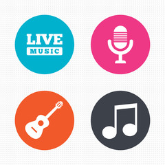 Musical elements icon. Microphone and guitar.