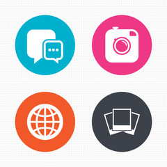 Social media icons. Chat speech bubble and Globe