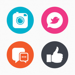 Hipster photo camera. Like, Chat speech bubble.