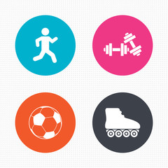 Football ball, Roller skates, Running icons.