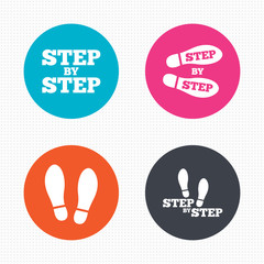 Step icons. Footprint shoes symbols.