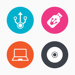 Usb flash drive icons. Notebook or Laptop pc.
