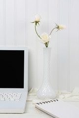 White Desk with White Flowers