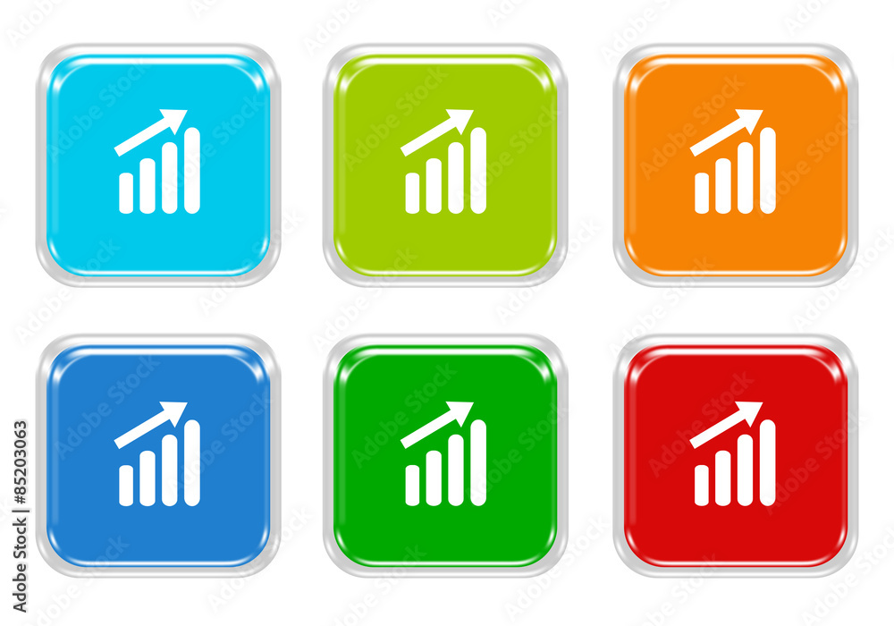 Poster set of squared colorful buttons with success symbol