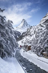 Crédence de cuisine en verre imprimé Cervin Village of Zermatt and Matterhorn Mountain in Switzerland