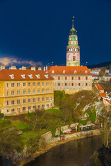 Cesky Krumlov castle with dramatic stormy sky, Czech Republic