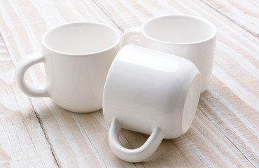 Three White Mugs Closeup