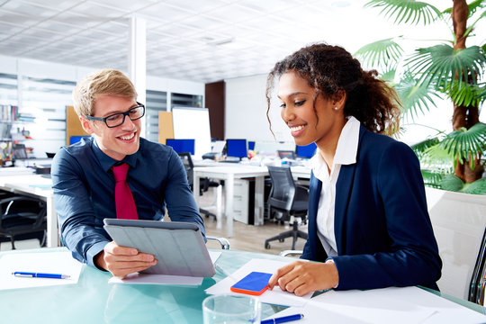 Multi Ethnic Business People Teamwork Touch Pad