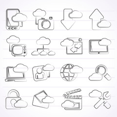 cloud services and objects icons - vector icon set