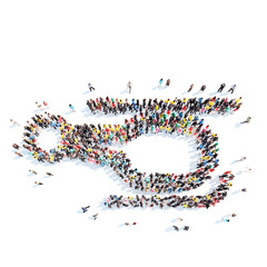 people in the shapr of a helicopter.