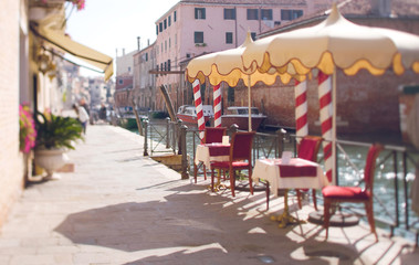 Tilt shift photo of restaurant in Venice