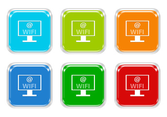 Set of squared colorful buttons with wifi symbol