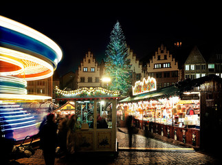 A rotating Merry-go-round at The Christmas Market of Frankfurt,