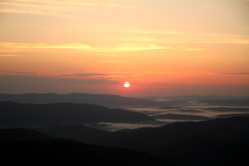 Beautiful sunrise from the mountain in Bieszczady Mountains, Poland.