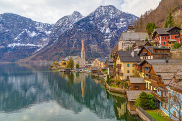 Fototapeta premium Hallstatt town with traditional wooden houses, Austria, Europe
