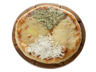 Quattro Formaggi. Pizza with four cheeses. Isolated on white.