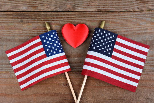 American Flags and Red Heart