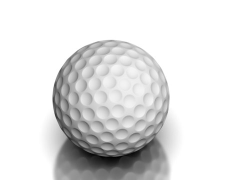 Golf ball on reflective white background