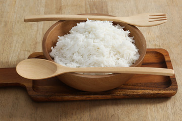 Rice in wooden cup