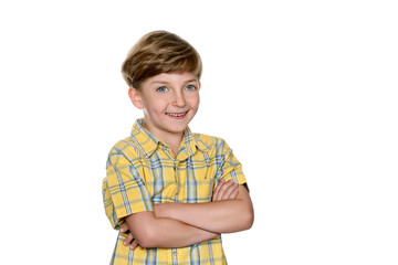 Photo of adorable young happy boy looking at camera.