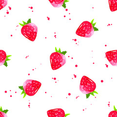 Watercolor strawberry background. seamless vector pattern with