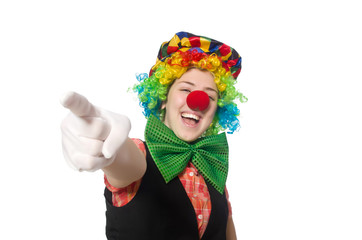 Female clown isolated on white