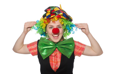 Female clown isolated on white