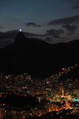 Photo of the city at night taken during sightseeing on Sugarloaf mountain in Rio de Janeiro, Brazil.
