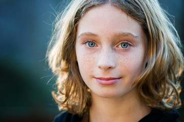 closeup of a serious little girl