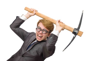 Young businessman with weapon isolated on white