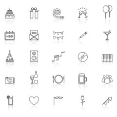 Birthday line icons with reflect on white