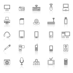 Gadget line icons with reflect on white