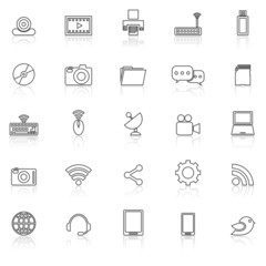 Hi-tech line icons with reflect on white