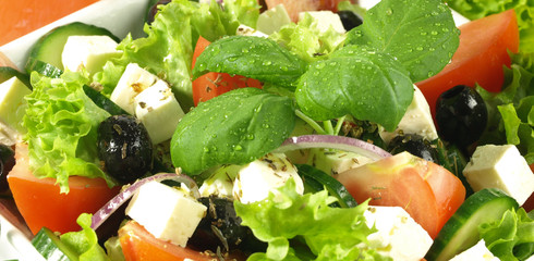 Close-up on greek salad