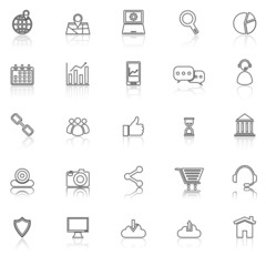 SEO line icons with reflect on white