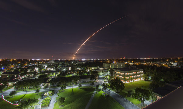 A Navy satellite launched on an Atlas V rocket from Cape Canaveral, Florida. View from about 50 miles away in Melbourne, Florida - Powered by Adobe