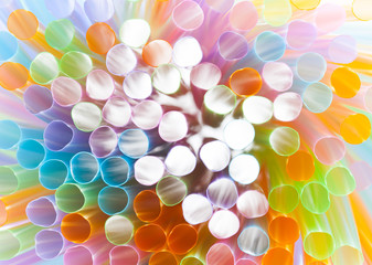 Colored Plastic Drinking Straws closeup, macro