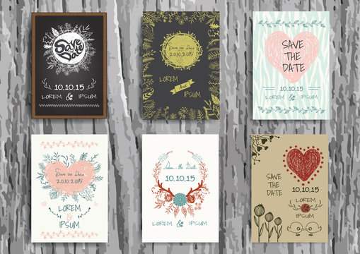 Set of Vintage Creative Cards with Hand Drawn floral.
