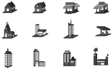3D silhouette house, church, shop, building, and other public co