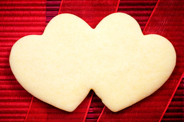 Two Hearts - Valentine Sugar Cookies with copy space on the hearts. 